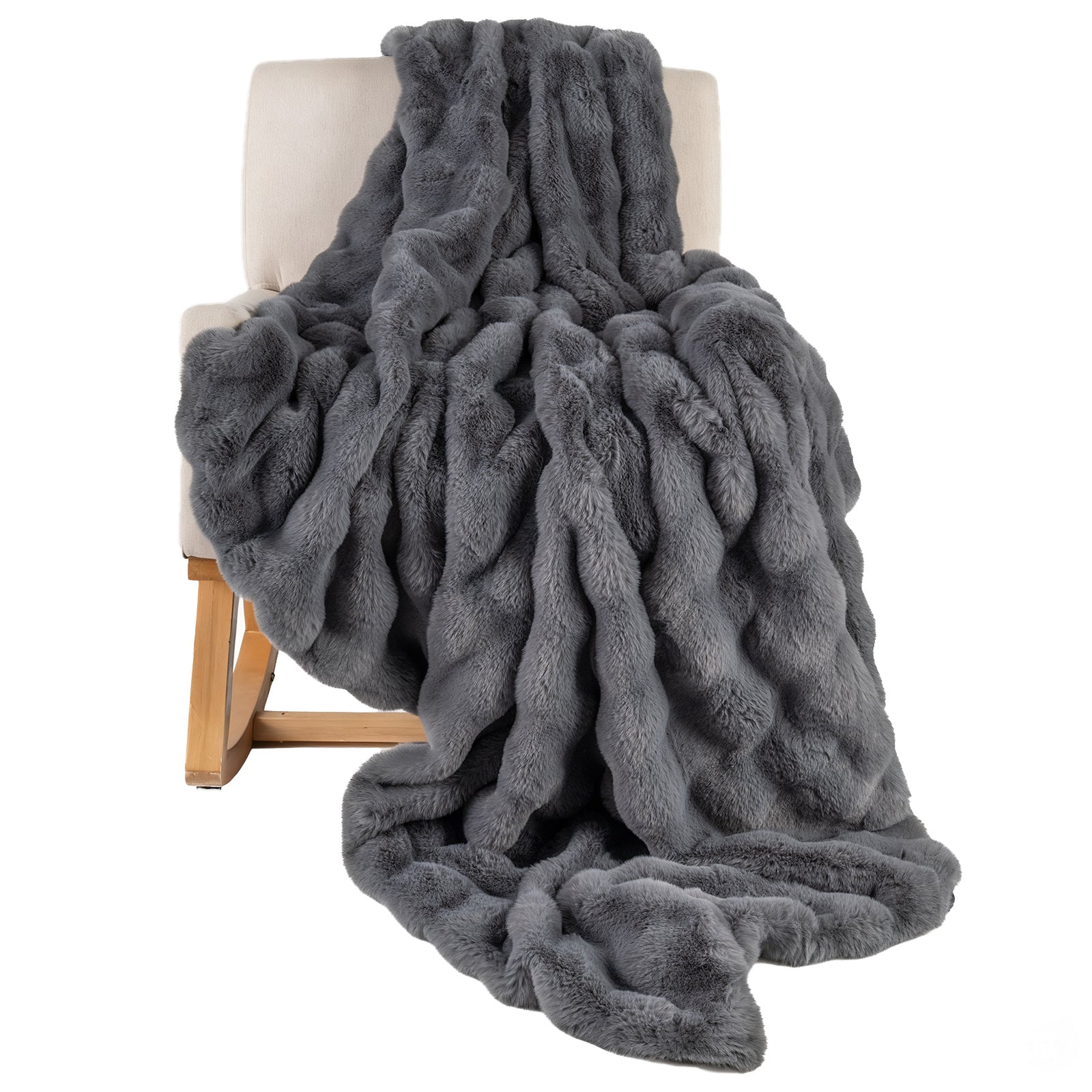 Luxury Fuzzy Plush Rabbit Fur Bubble Blanket for Armchair-Gray