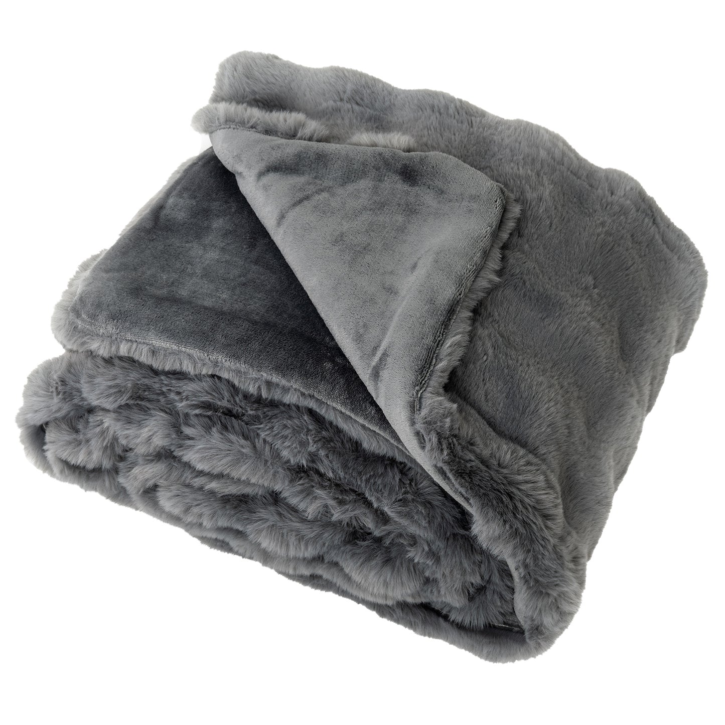 Luxury Fuzzy Plush Rabbit Fur Bubble Blanket for Armchair-Gray