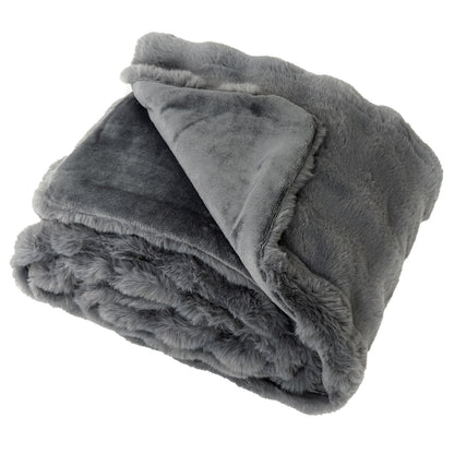 Luxury Fuzzy Plush Rabbit Fur Bubble Blanket for Armchair-Gray