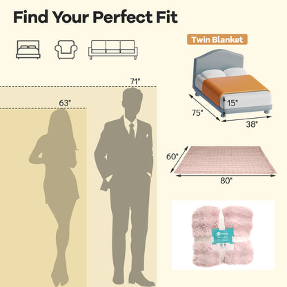 Luxury Fuzzy Plush Rabbit Fur Bubble Blanket for Armchair-Pink