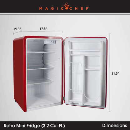 Magic Chef 3.2 Cu. Ft. Retro Mini Fridge with Chrome Handle - Red - view 8