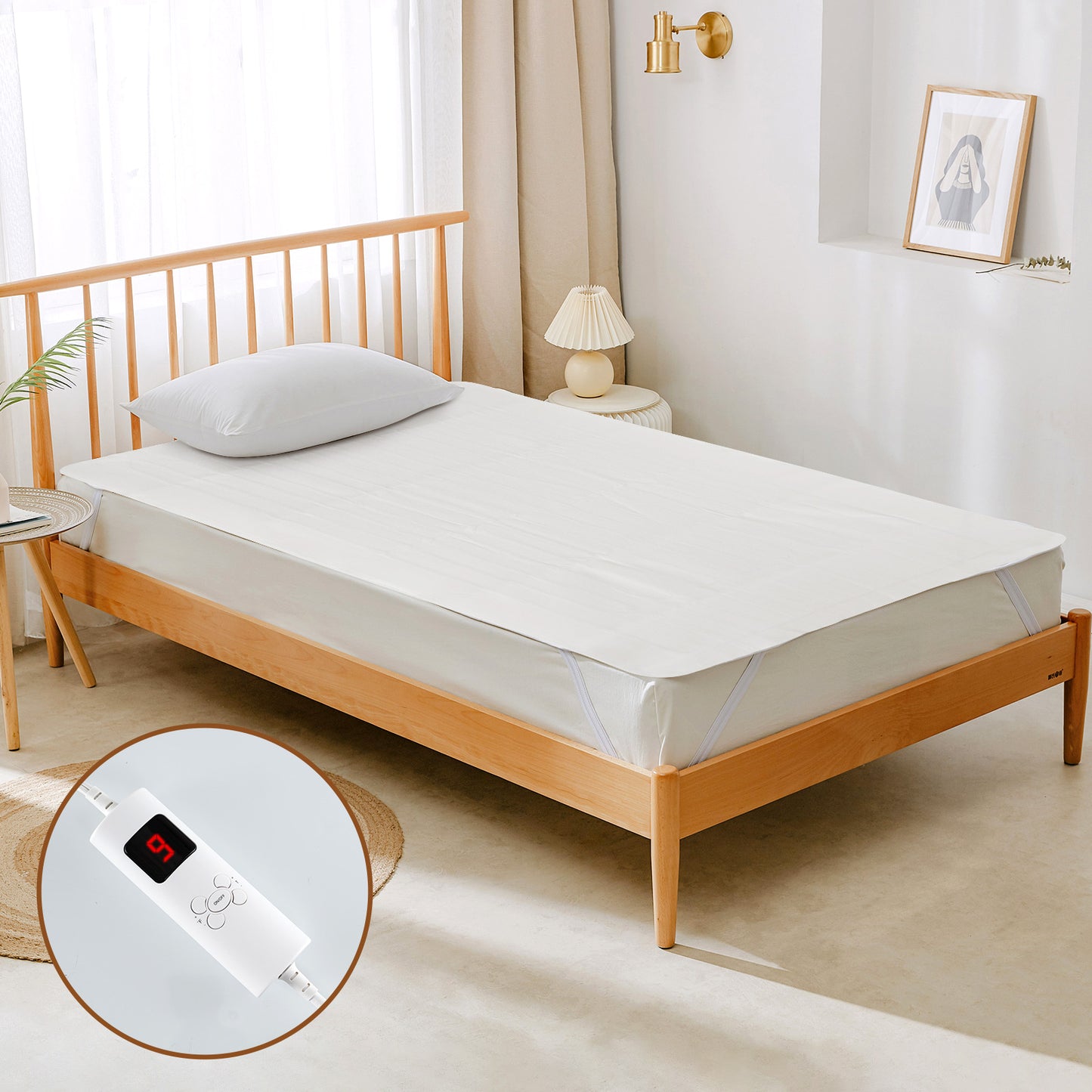 Electric Heated Mattress Pad with Dual Controllers & Auto-Off