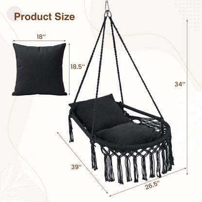 Macrame Swing Chair Hammock Chair with 2 Removable Cushions