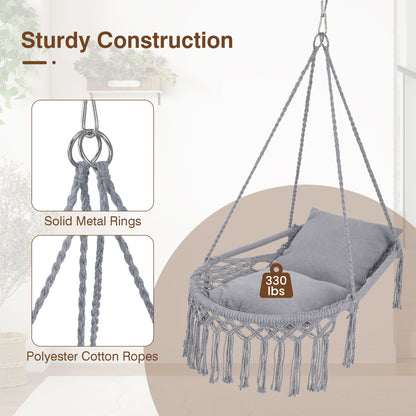 Macrame Swing Chair Hammock Chair with 2 Removable Cushions