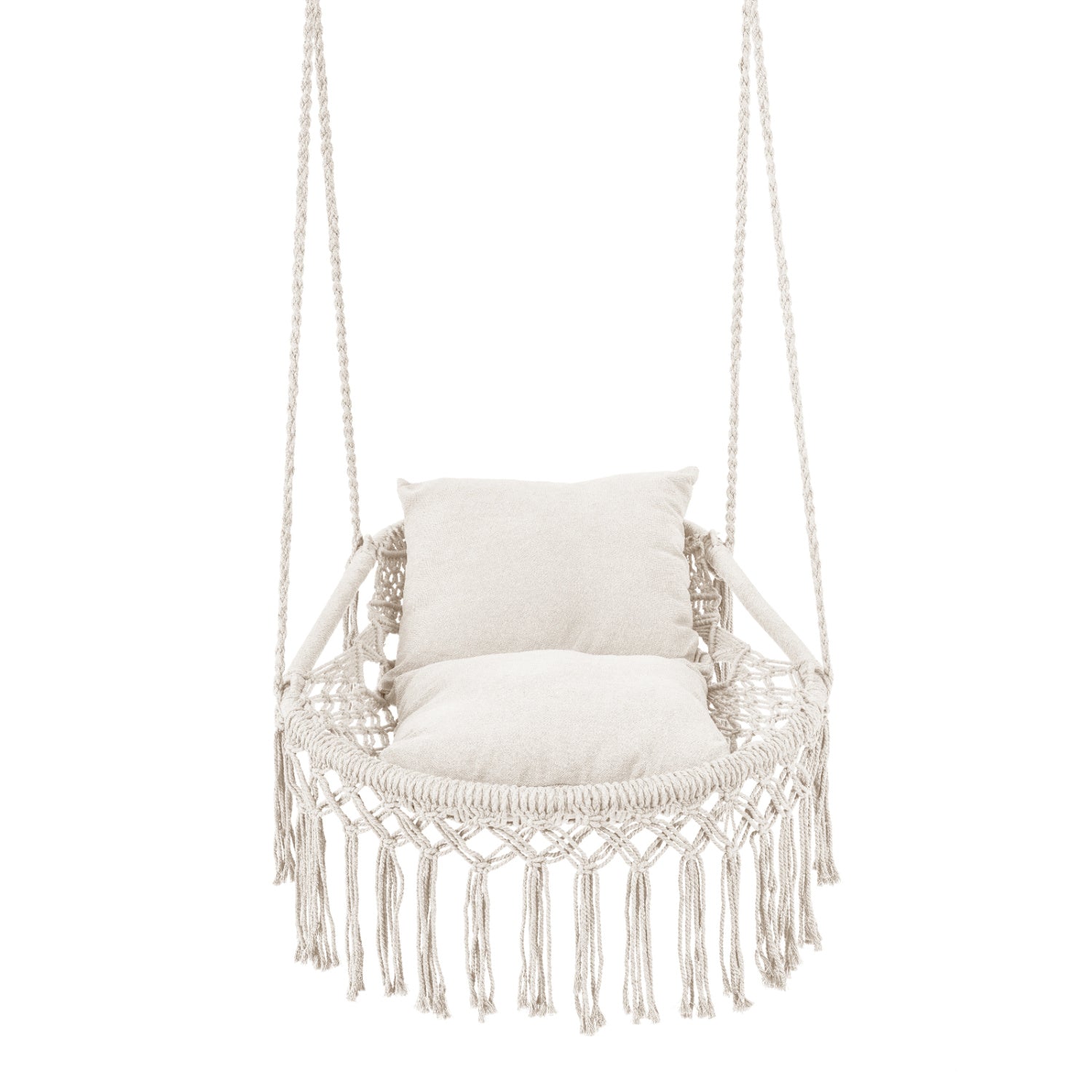Macrame Swing Chair Hammock Chair with 2 Removable Cushions
