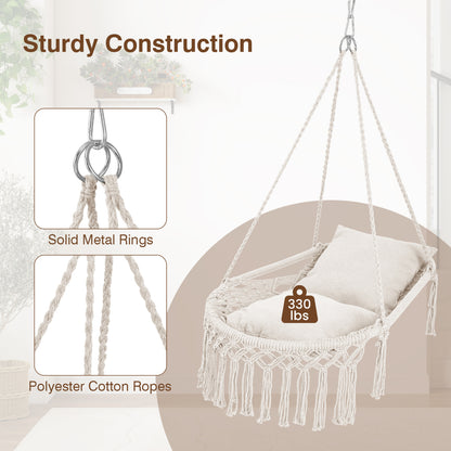 Macrame Swing Chair Hammock Chair with 2 Removable Cushions