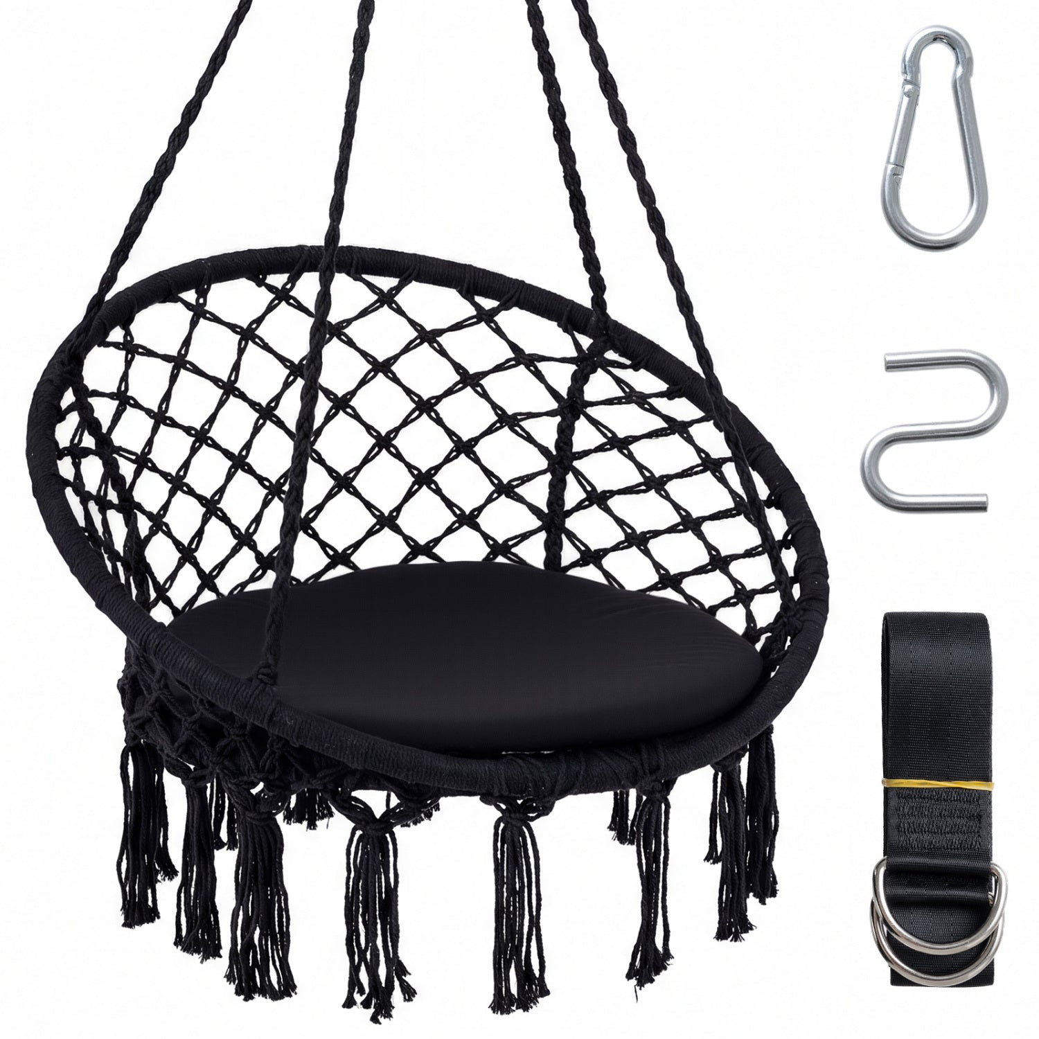 Macrame Swing Chair Hammock Chair with Round Seat Cushion