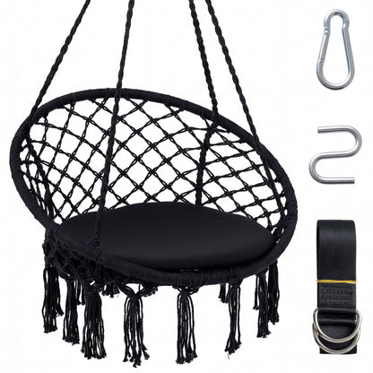 Macrame Swing Chair Hammock Chair with Round Seat Cushion