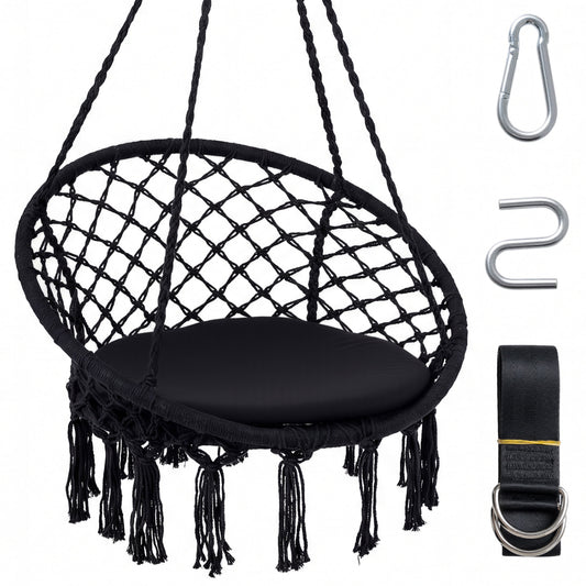 Macrame Swing Chair Hammock Chair with Round Seat Cushion