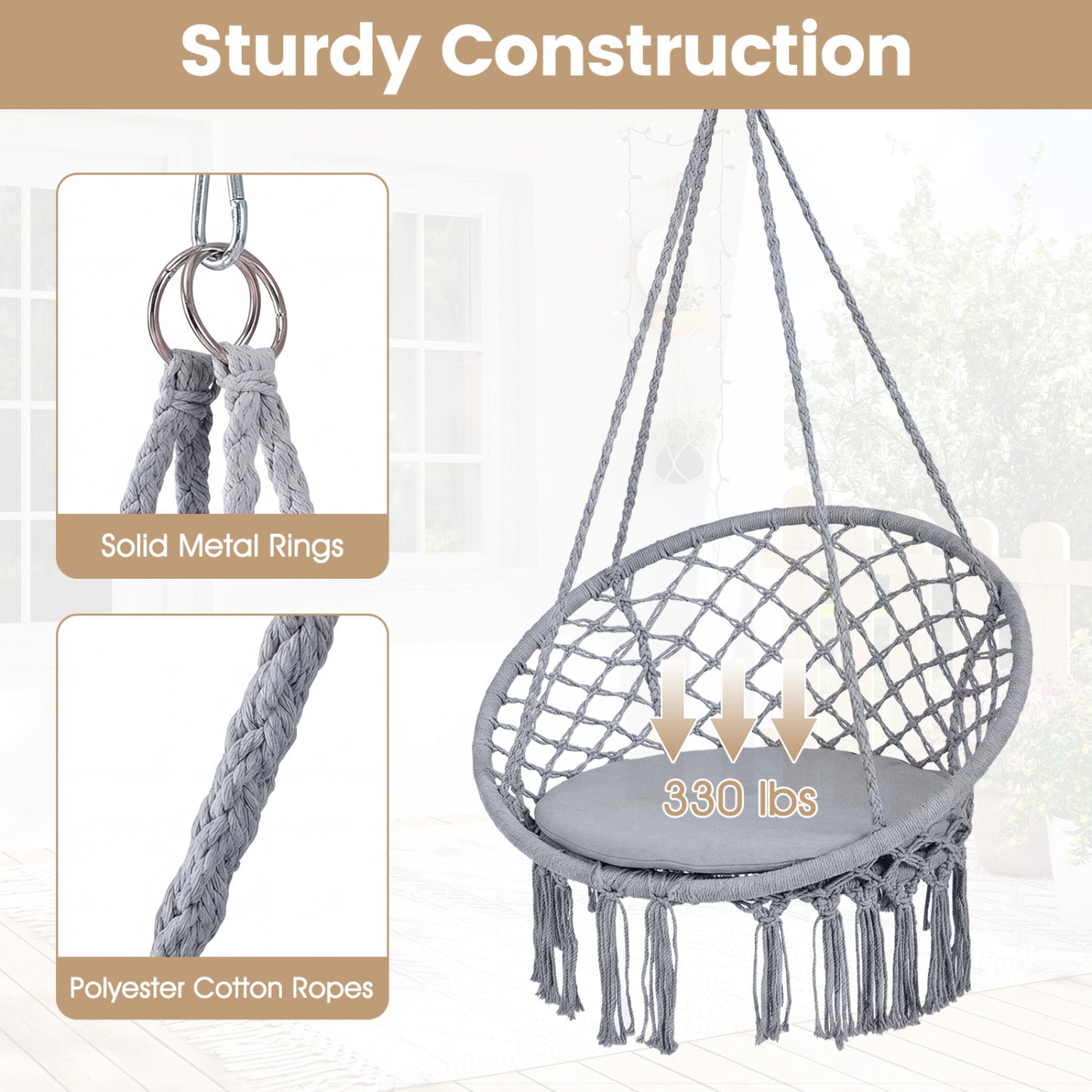 Macrame Swing Chair Hammock Chair with Round Seat Cushion