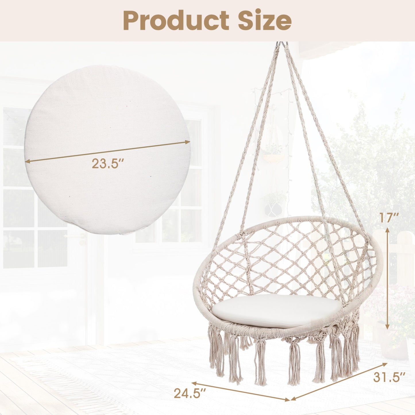 Macrame Swing Chair Hammock Chair with Round Seat Cushion