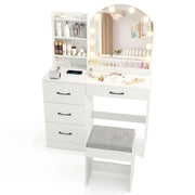 Makeup Vanity Desk Dressing Table and Stool Set with Mirror and Lights-Black - White