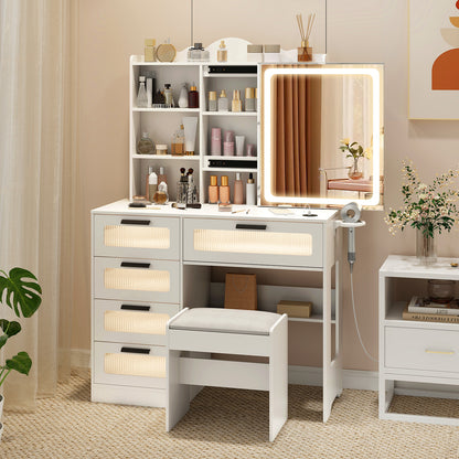 Makeup Vanity Desk with Mirror and Charging Station-White