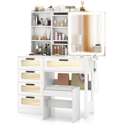 Makeup Vanity Desk with Mirror and Charging Station-White