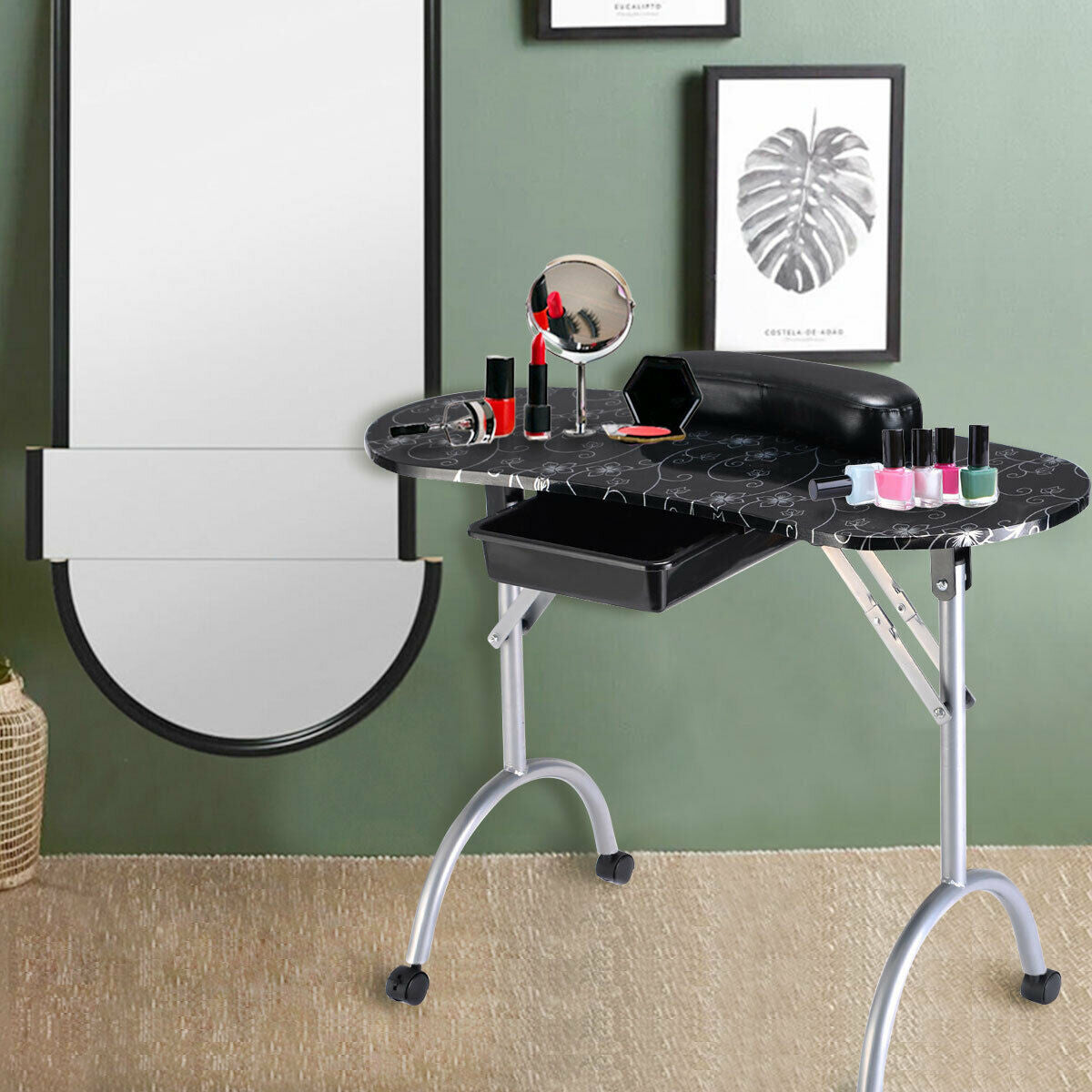 Foldable Manicure Table with Drawer and Wrist Cushion