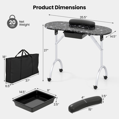 Foldable Manicure Table with Drawer and Wrist Cushion