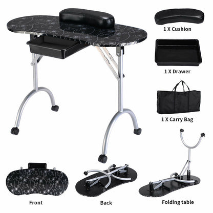 Foldable Manicure Table with Drawer and Wrist Cushion