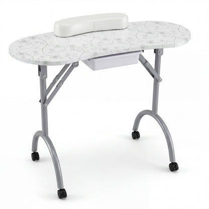 Foldable Manicure Table with Drawer and Wrist Cushion
