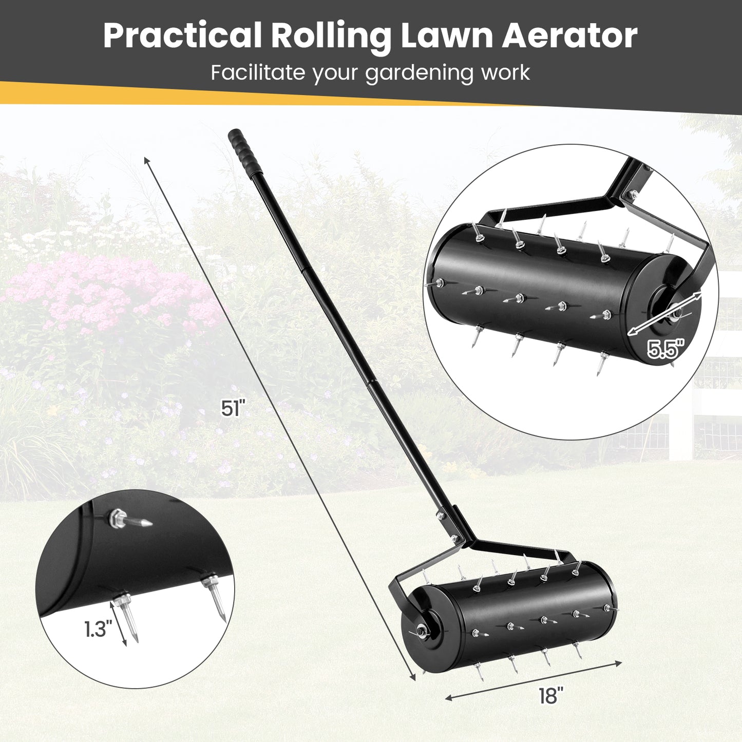 18/21 Inch Manual Lawn Aerator with Detachable Handle