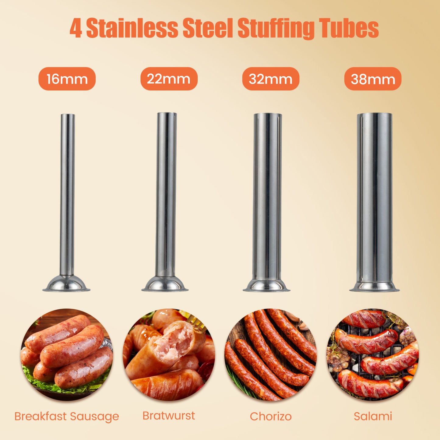 Manual Sausage Stuffer with 4 Tubes & 2 Speeds
