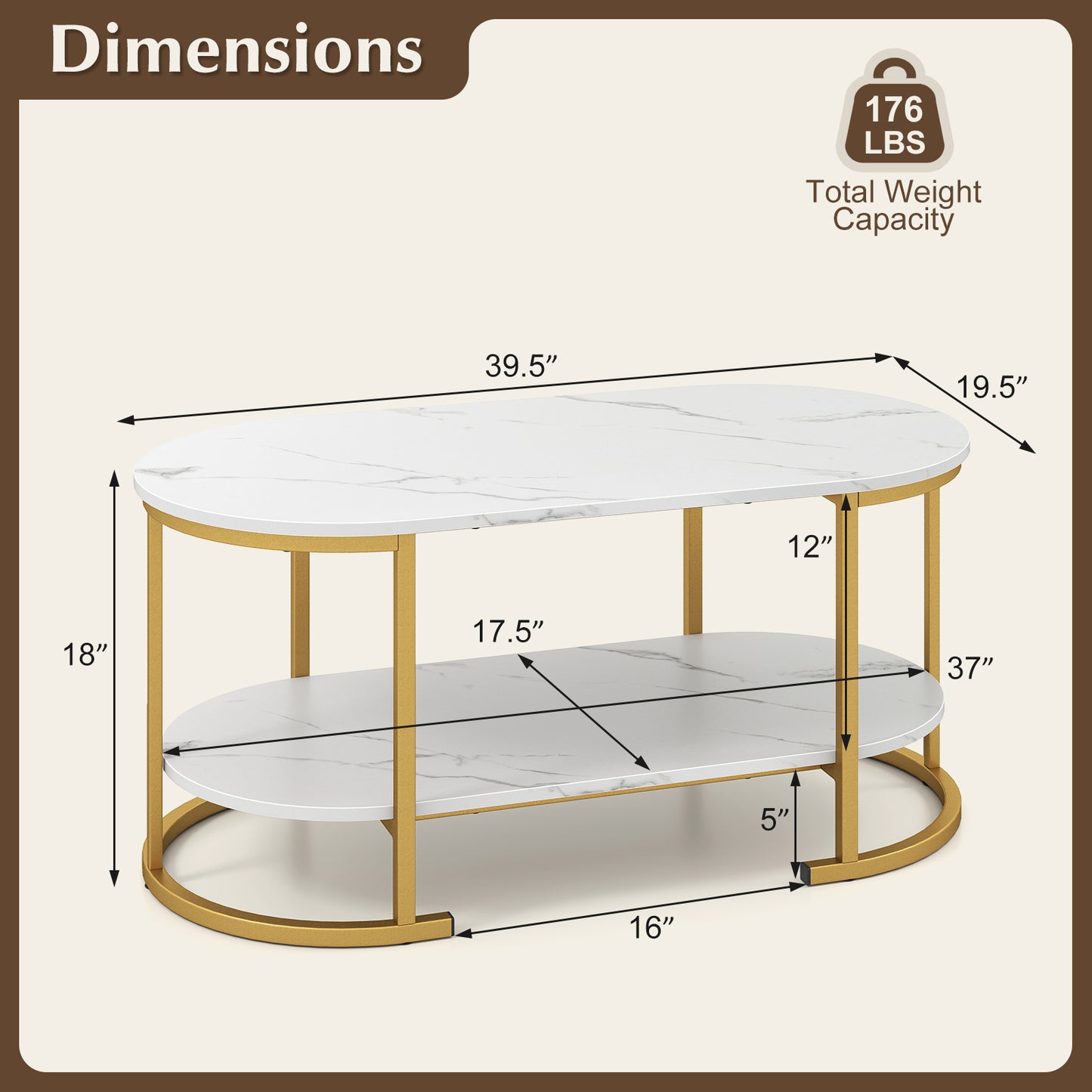 Marble Coffee Table with Open Storage Shelf-White
