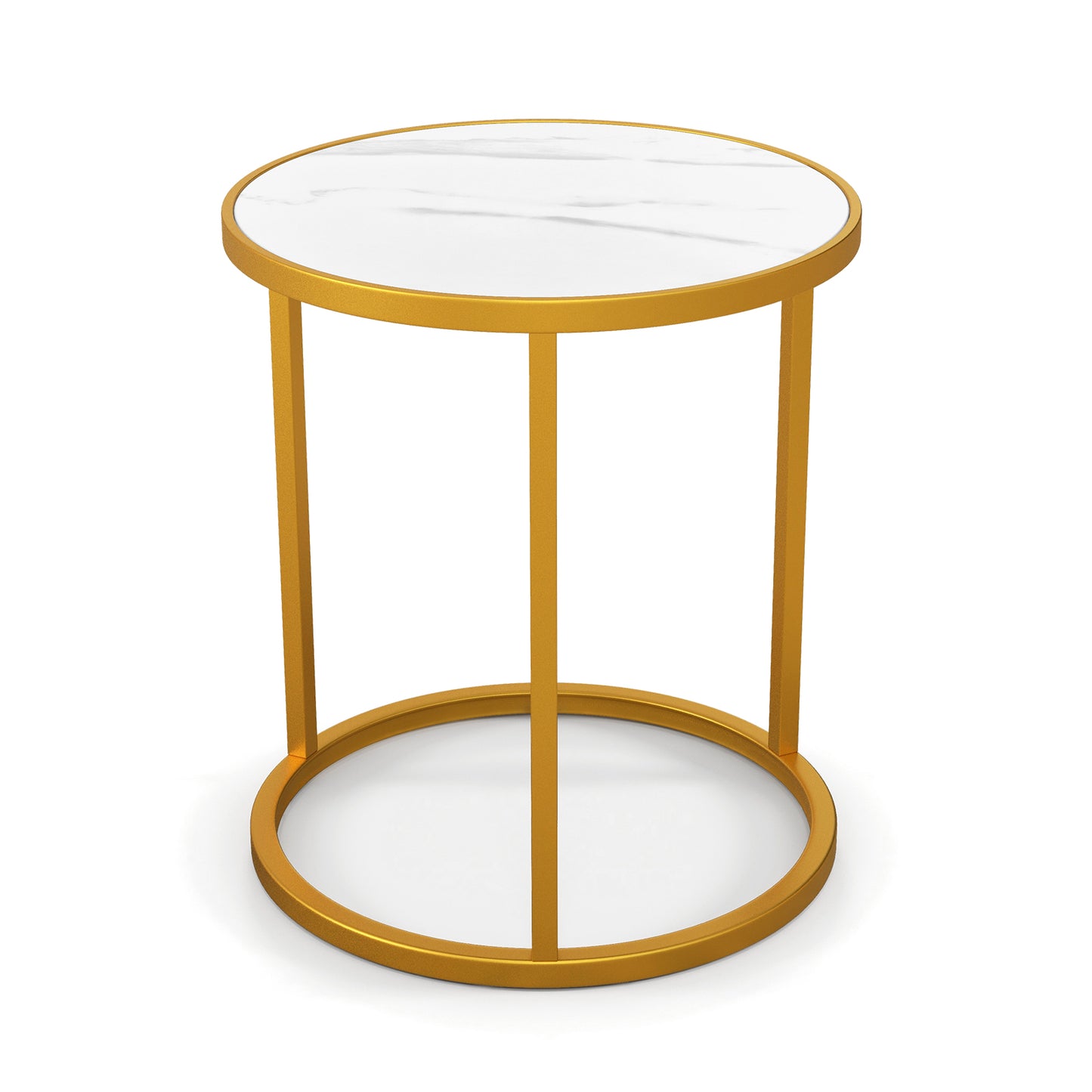 Marble Top Round Side Table 16-Inch End Table with Golden Metal Frame-1 Piece - 1 Piece
