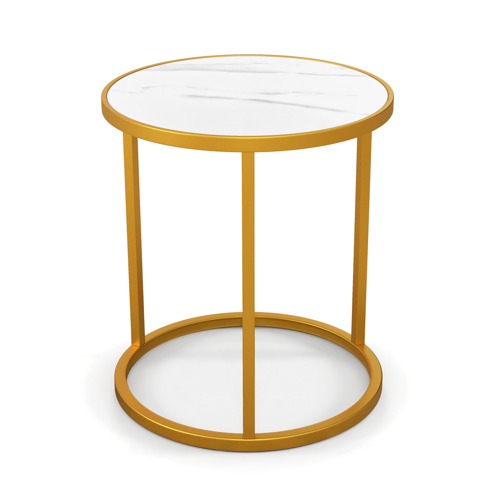Marble Top Round Side Table 16-Inch End Table with Golden Metal Frame-1 Piece - 1 Piece