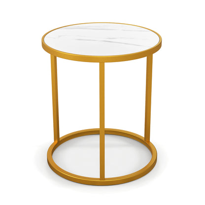 Marble Top Round Side Table 16-Inch End Table with Golden Metal Frame-1 Piece - 1 Piece