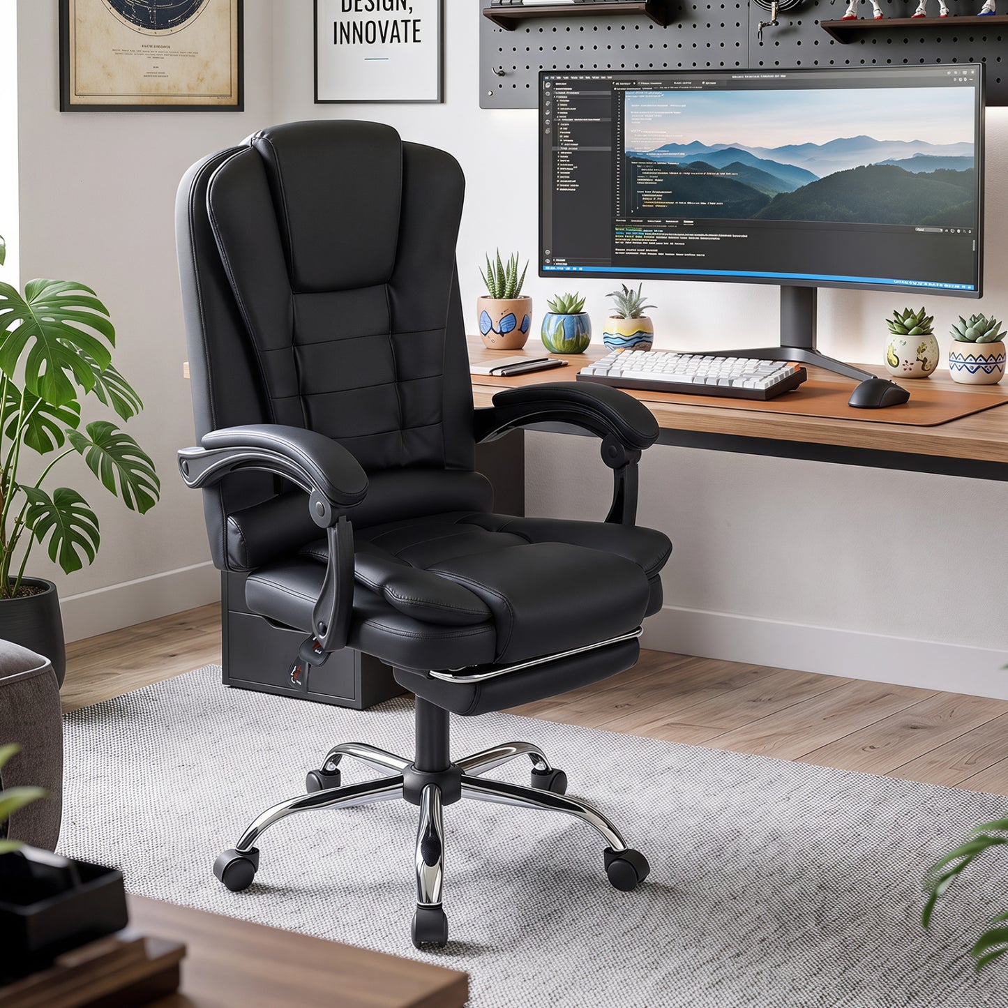 Massage Office Chair with Footrest & Reclining Backrest
