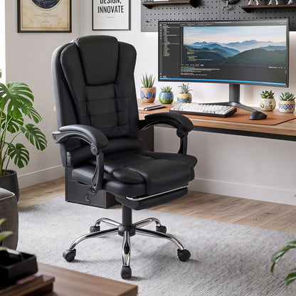 Massage Office Chair with Footrest & Reclining Backrest