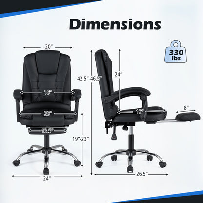 Massage Office Chair with Footrest & Reclining Backrest