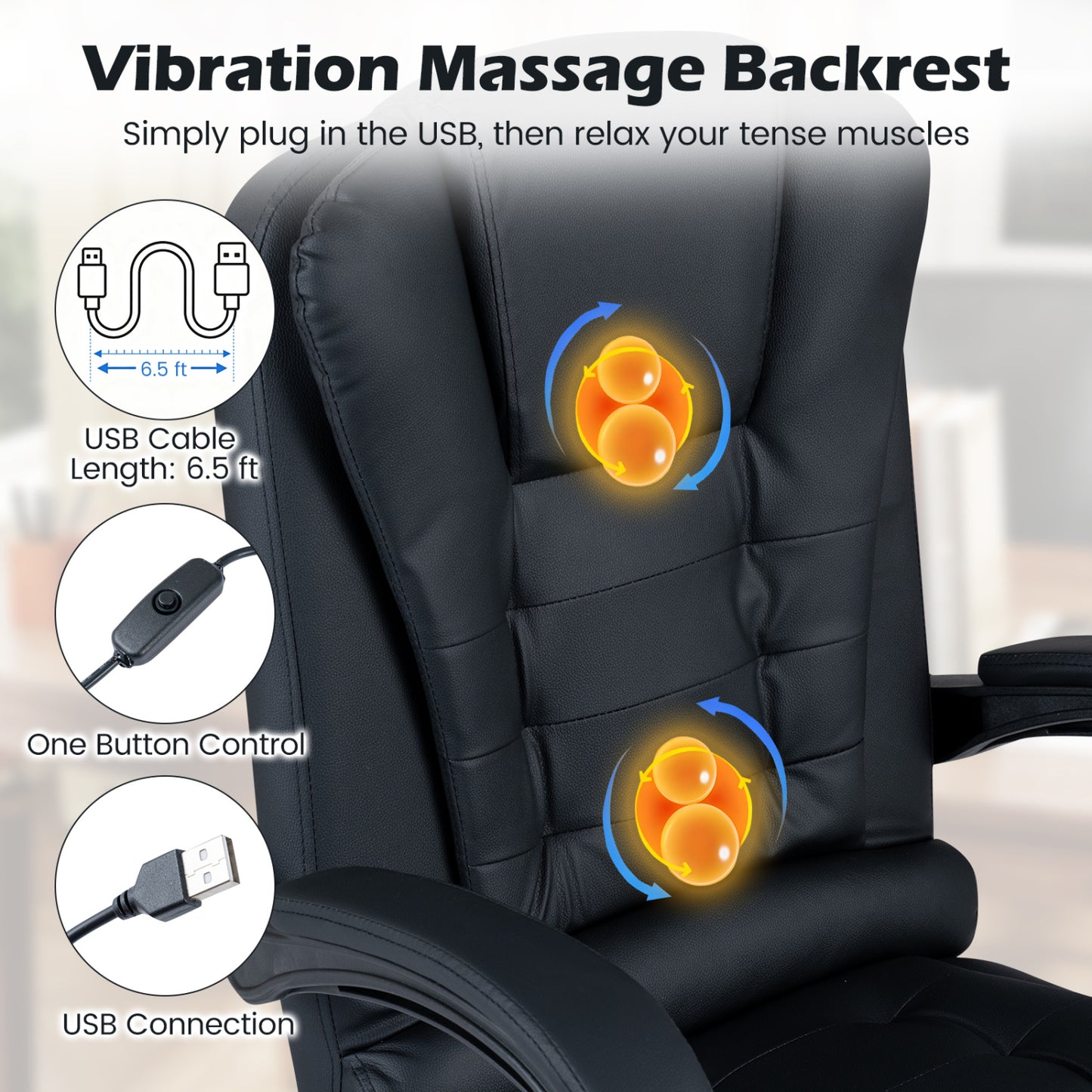 Massage Office Chair with Footrest & Reclining Backrest