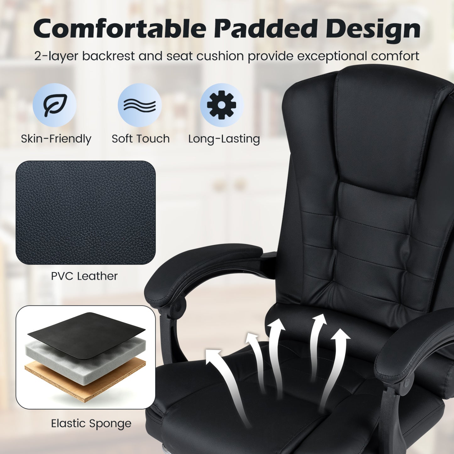 Massage Office Chair with Footrest & Reclining Backrest