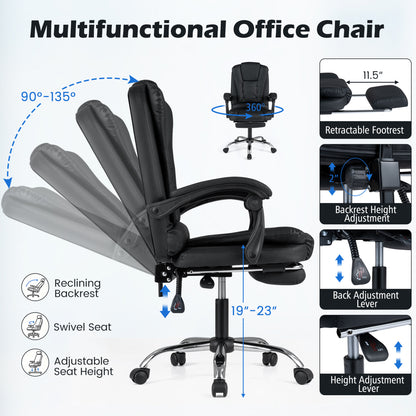Massage Office Chair with Footrest & Reclining Backrest