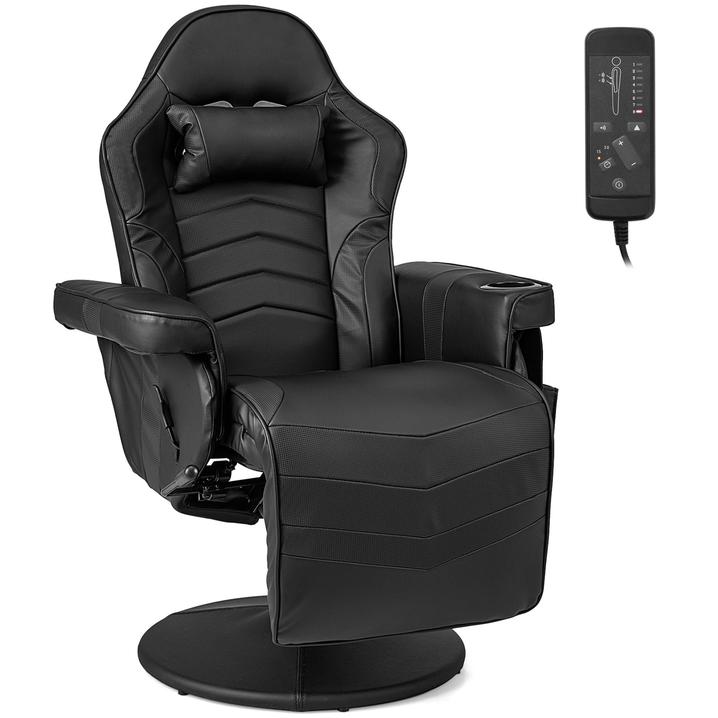 Massage Video Gaming Recliner Chair with Adjustable Height-Blue - Black