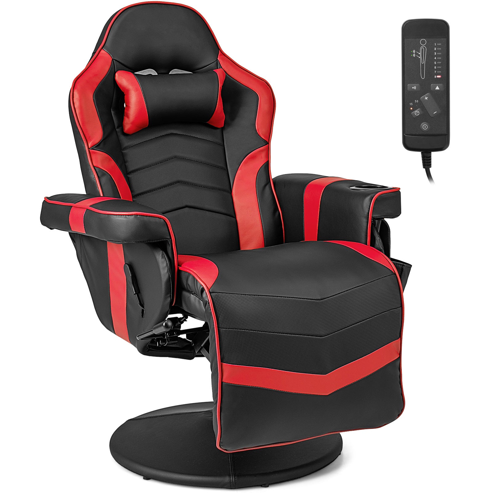 Massage Video Gaming Recliner Chair with Adjustable Height-Blue - Red