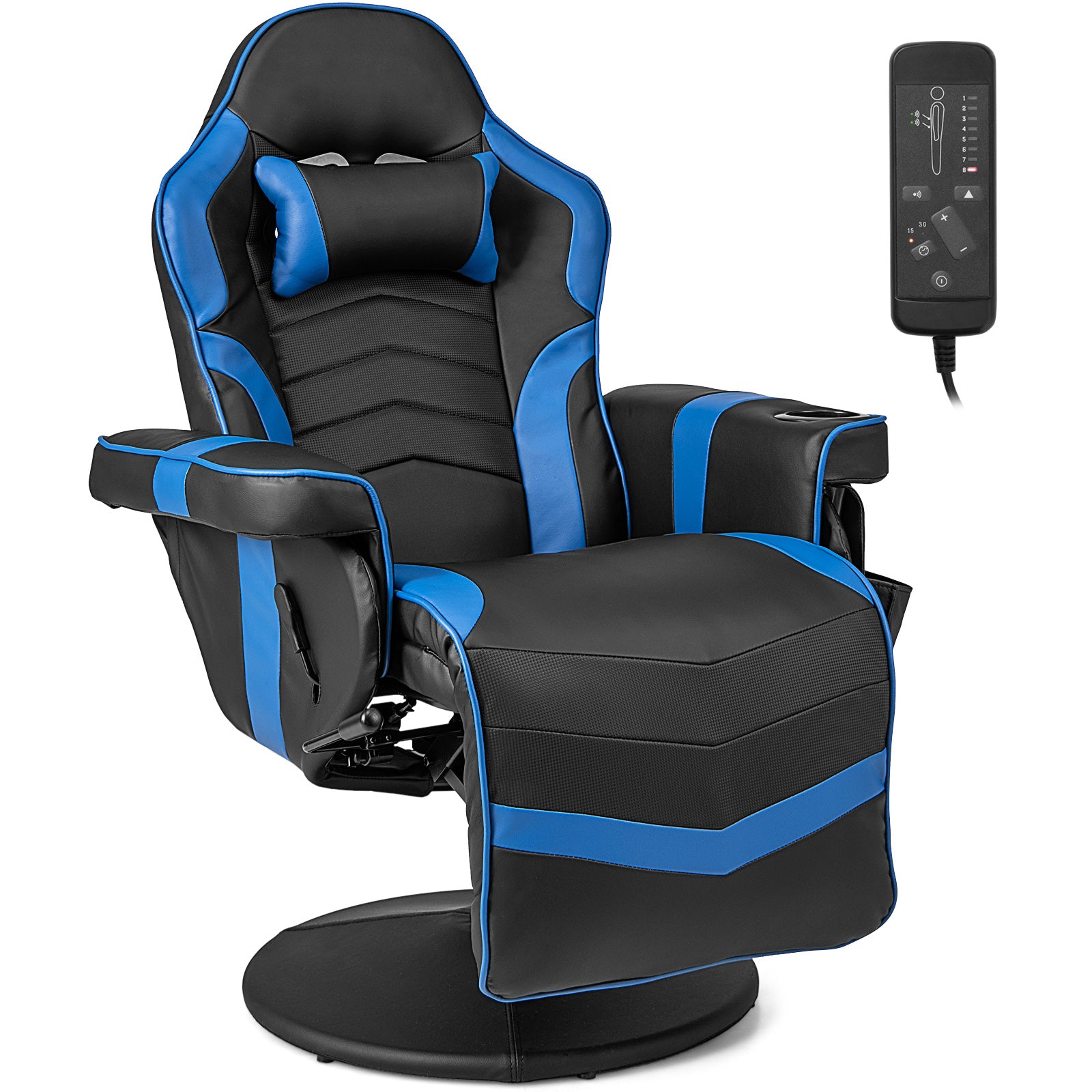 Massage Video Gaming Recliner Chair with Adjustable Height-Blue - Blue