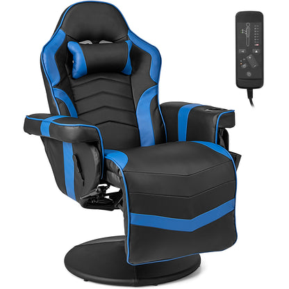 Massage Video Gaming Recliner Chair with Adjustable Height-Blue - Blue