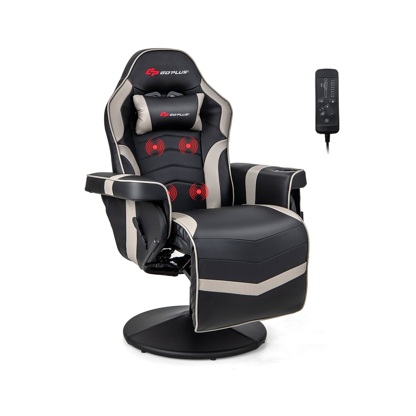 Massage Video Gaming Recliner Chair with Adjustable Height-Blue - Gray