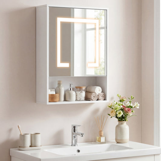 Medicine Cabinet with Mirror and 3 Color LED Lights Recessed or Wall Mounted