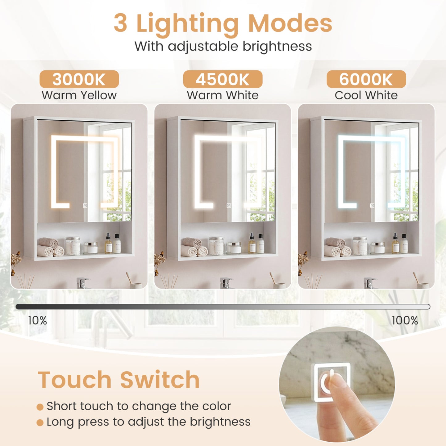 Medicine Cabinet with Mirror and 3 Color LED Lights Recessed or Wall Mounted