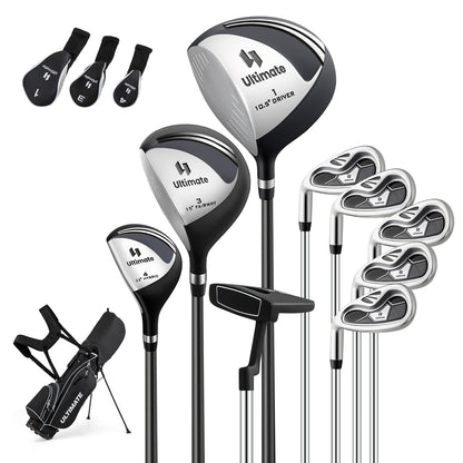 Mens LeftHanded Complete Golf Clubs and Bag Set Portable Lightweight Golf Stand Bag-Black