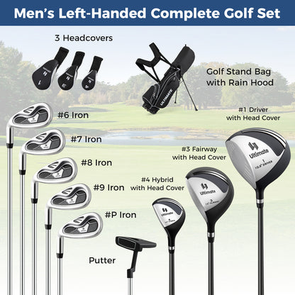 Mens LeftHanded Complete Golf Clubs and Bag Set Portable Lightweight Golf Stand Bag-Black