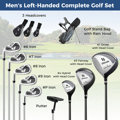 Mens LeftHanded Complete Golf Clubs and Bag Set Portable Lightweight Golf Stand Bag-Grey