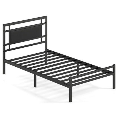 Twin Metal Bed Frame with Upholstered Headboard