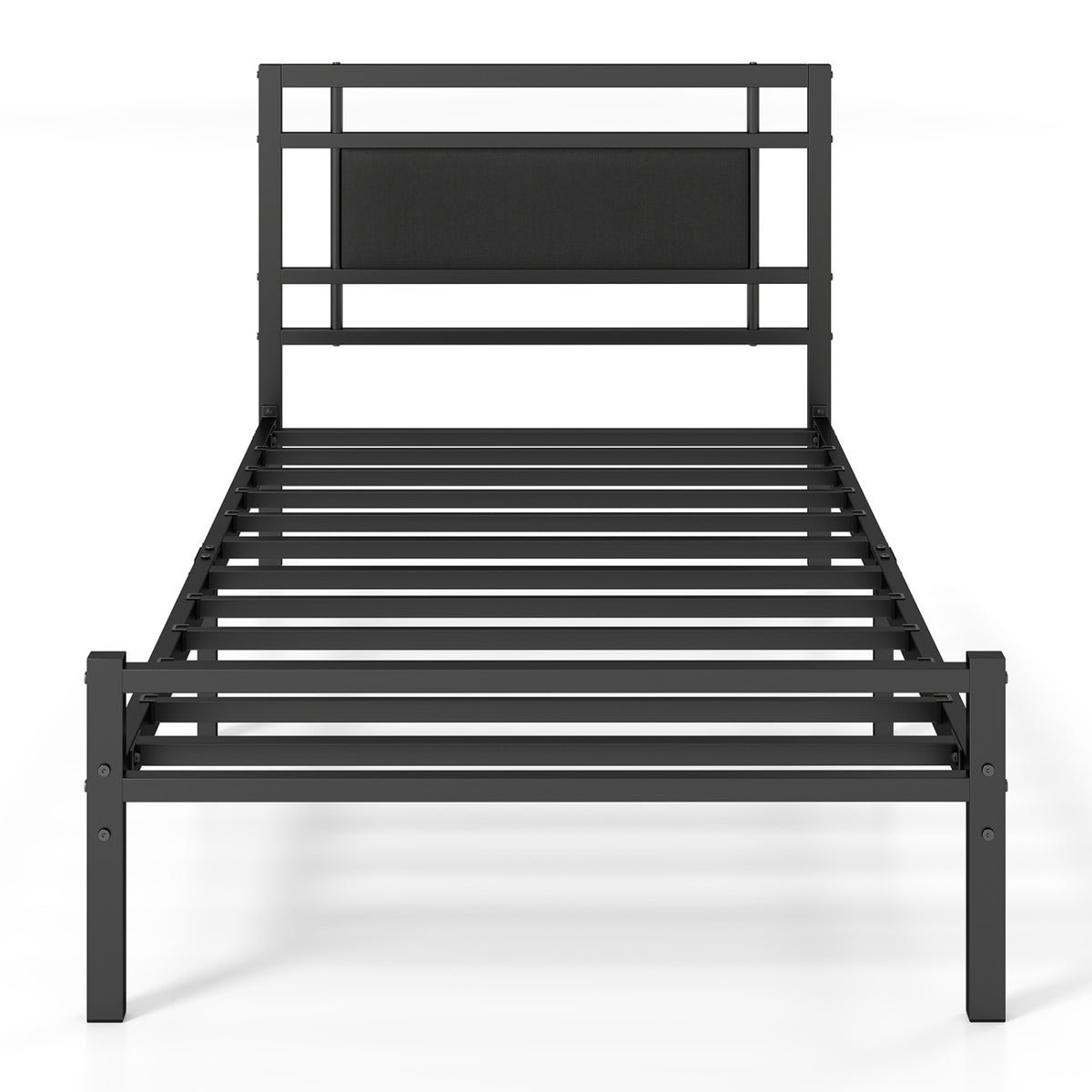 Twin Metal Bed Frame with Upholstered Headboard