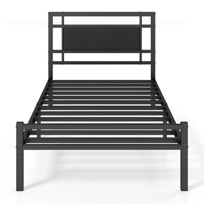 Twin Metal Bed Frame with Upholstered Headboard