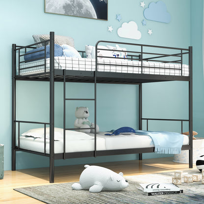 Metal Bunk Bed with Ladder and Full-length Guardrails