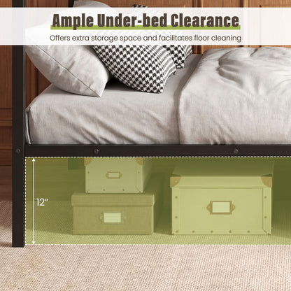 Metal Bunk Bed Full Over Full with Length Safety Guardrail-Black