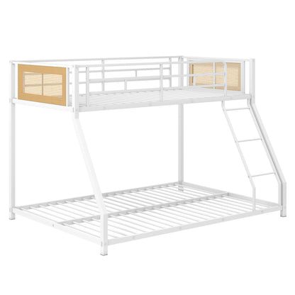 Metal Bunk Bed Twin Over Full with Full Length Safety Guardrail and Ramp Ladder-White